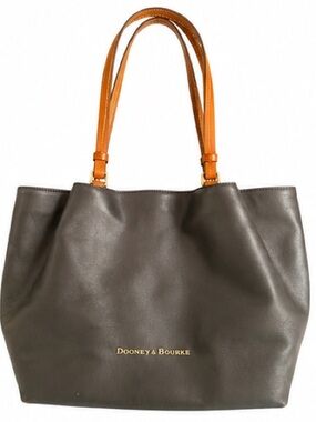 Dooney & Bourke Florentine Leather Shopper Tote Black with Tan Strap